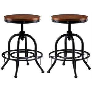 Home Square 24.25&quot Adjustable Swivel Counter Stool in Pine - Set of 2