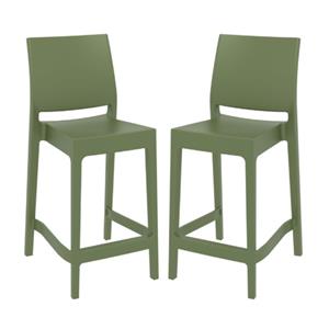 Home Square 25.6&quot Resin Counter Stool in Olive Green - Set of 2