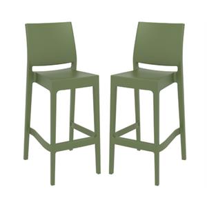 Home Square 29.5&quot Resin Bar Stool in Olive Green Finish - Set of 2