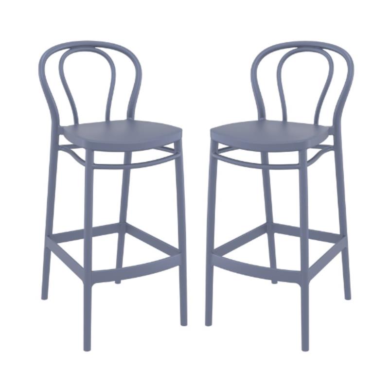 Home Square Contemporary Outdoor Resin Bar Stool in Dark Gray - Set of 2