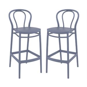 Home Square Contemporary Outdoor Resin Bar Stool in Dark Gray - Set of 2