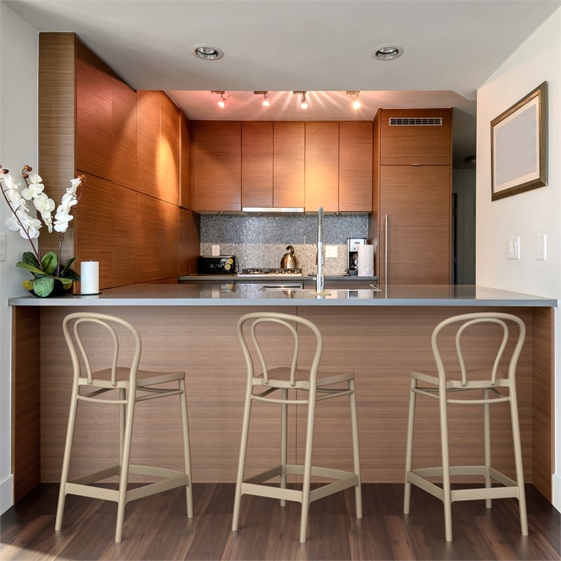 Home Square Indoor Outdoor Counter Stool in Taupe - Set of 2