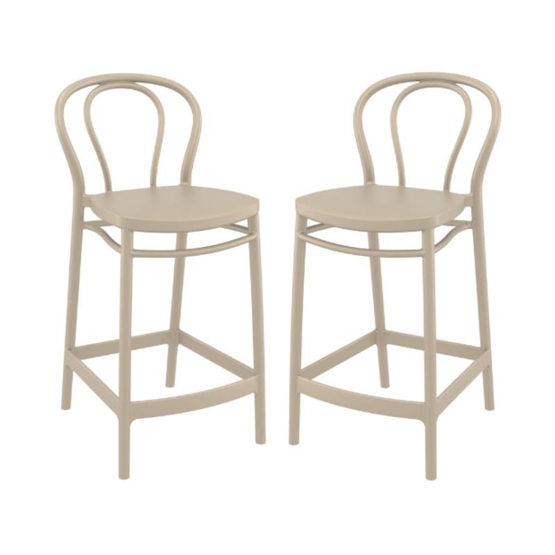 Home Square Indoor Outdoor Counter Stool in Taupe - Set of 2