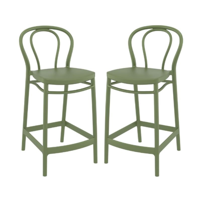 Home Square Indoor Outdoor Counter Stool in Olive Green - Set of 2