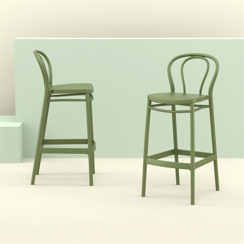 Home Square Indoor Outdoor Bar Stool in Olive Green - Set of 2