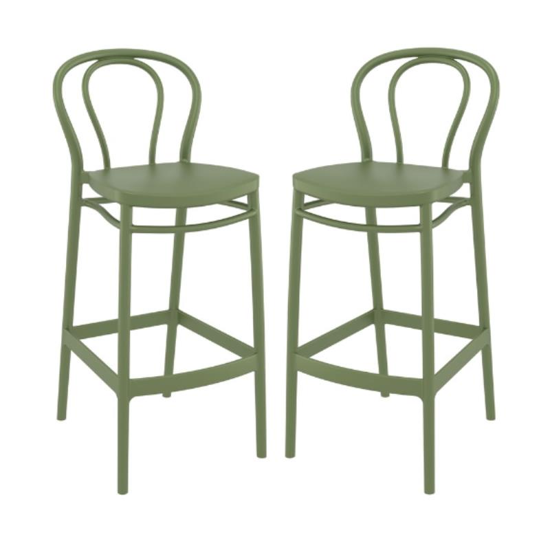 Home Square Indoor Outdoor Bar Stool in Olive Green - Set of 2