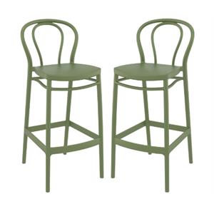 Home Square Indoor Outdoor Bar Stool in Olive Green - Set of 2