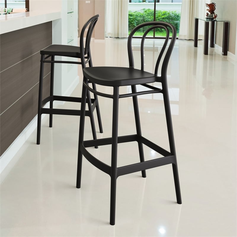 Home Square Contemporary Indoor Outdoor Bar Stool in Black - Set of 2