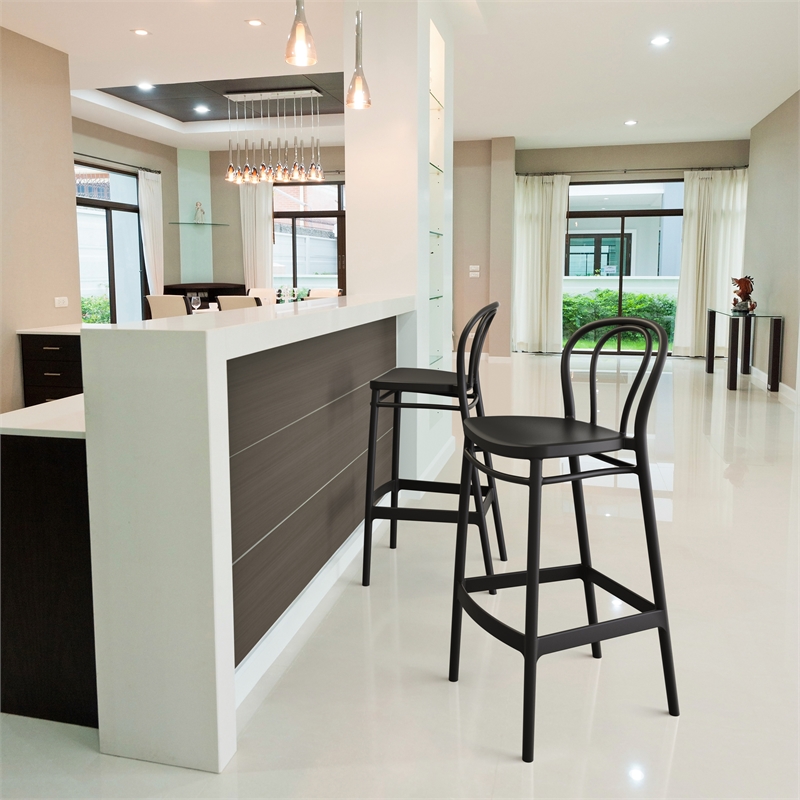 Home Square Contemporary Indoor Outdoor Bar Stool in Black - Set of 2