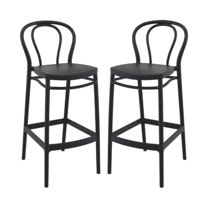 Home Square Contemporary Indoor Outdoor Bar Stool in Black - Set of 2