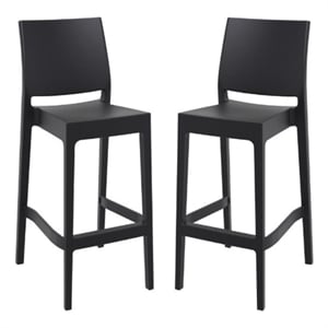 Home Square Resin 29.5&quot Barstool in Black - Set of 2