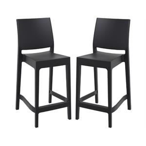 Home Square Resin 25.6&quot Counter Stool in Black - Set of 2