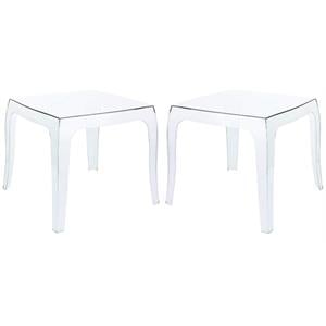 Home Square Polycarbonate Patio Side Table in Transparent Clear - Set of 2