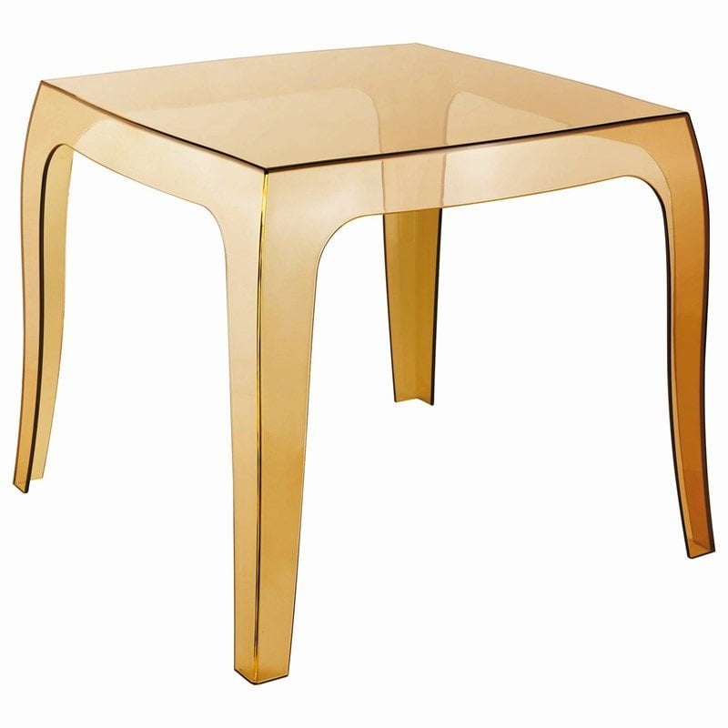 Home Square Polycarbonate Patio Side Table in Transparent Amber - Set of 2