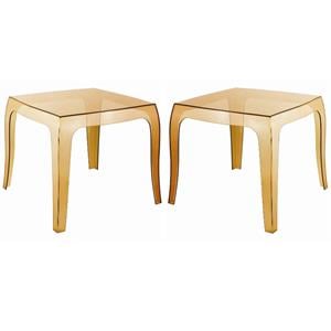Home Square Polycarbonate Patio Side Table in Transparent Amber - Set of 2