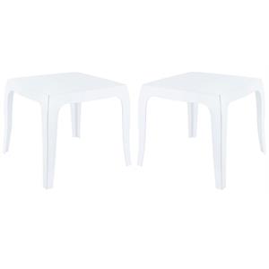 Home Square Polycarbonate Patio Side Table in Glossy White - Set of 2