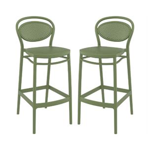 Home Square Contemporary Resin Bar Stool in Olive Green - Set of 2