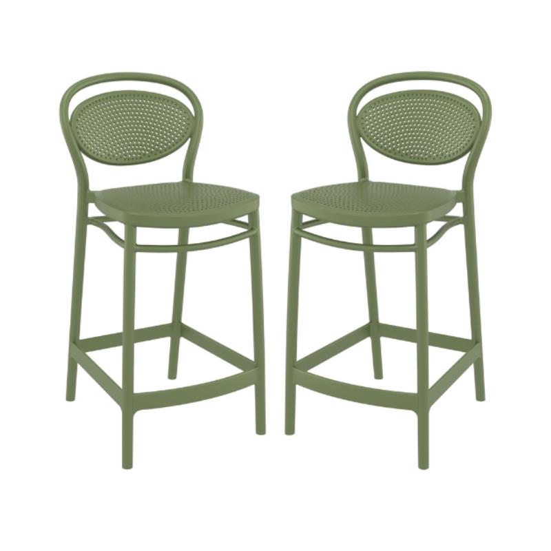 Home Square Indoor Outdoor Counter Stool in Olive Green - Set of 2