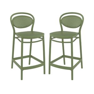Home Square Indoor Outdoor Counter Stool in Olive Green - Set of 2