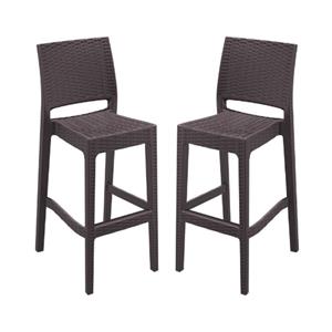 Home Square 30&quot Resin Wickerlook Patio Bar Stool in Brown - Set of 2