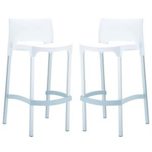 Home Square 29.5&quot Outdoor Bar Stool in White Finish - Set of 2