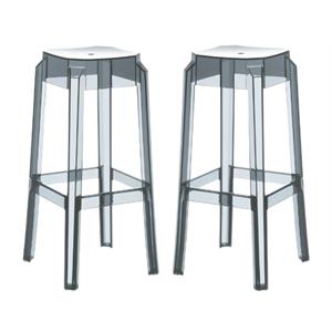 home square 30&quot polycarbonate patio bar stool in transparent gray - set of 2