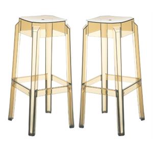 home square 30&quot polycarbonate bar stool in transparent amber - set of 2