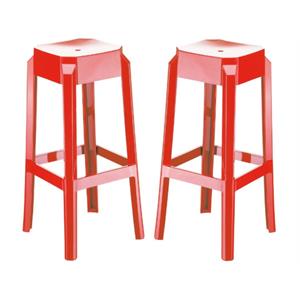 home square 30&quot polycarbonate patio bar stool in glossy red - set of 2