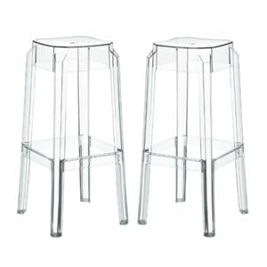 Home Square 30&quot Polycarbonate Bar Stool in Clear Transparent - Set of 2