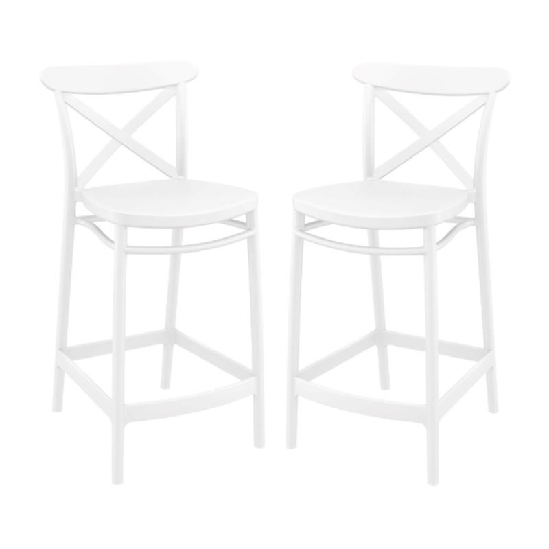 Home Square Cross Indoor Outdoor Counter Stool in White - Set of 2