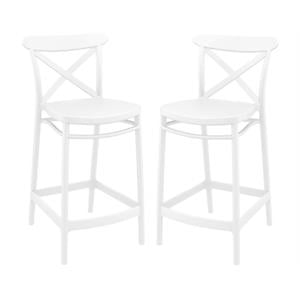 Home Square Cross Indoor Outdoor Counter Stool in White - Set of 2