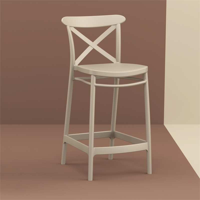 Home Square Cross Indoor Outdoor Counter Stool in Taupe - Set of 2