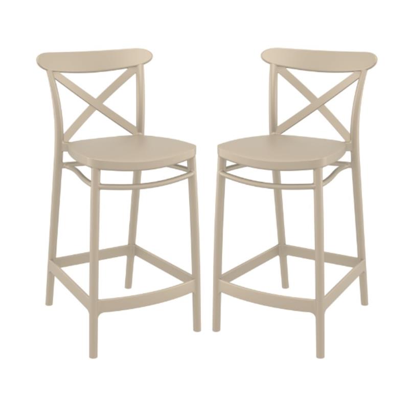 Home Square Cross Indoor Outdoor Counter Stool in Taupe - Set of 2