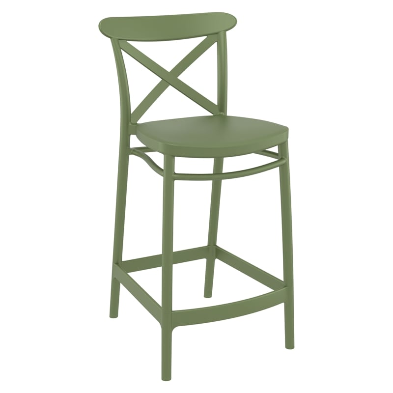 Home Square Cross Indoor Outdoor Counter Stool in Olive Green - Set of 2