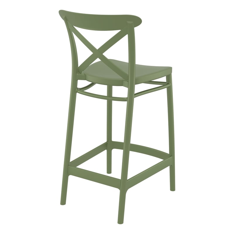 Home Square Cross Indoor Outdoor Counter Stool in Olive Green - Set of 2