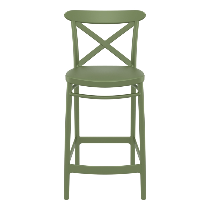 Home Square Cross Indoor Outdoor Counter Stool in Olive Green - Set of 2