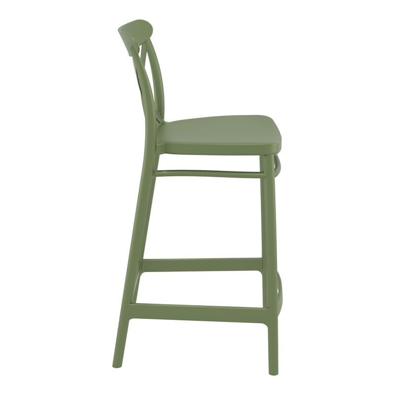 Home Square Cross Indoor Outdoor Counter Stool in Olive Green - Set of 2