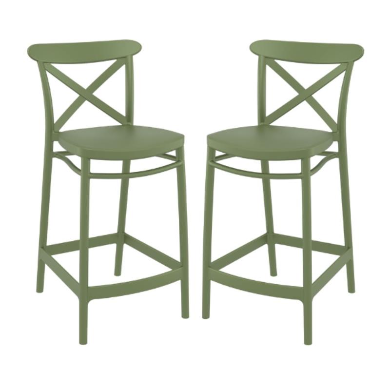 Home Square Cross Indoor Outdoor Counter Stool in Olive Green - Set of 2