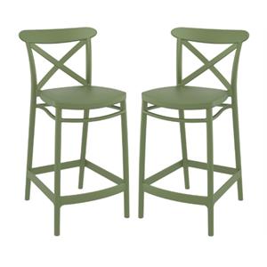 Home Square Cross Indoor Outdoor Counter Stool in Olive Green - Set of 2
