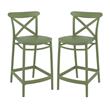 Home Square Cross Indoor Outdoor Counter Stool in Olive Green - Set of 2