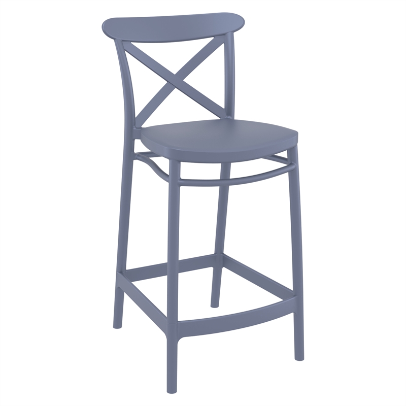 Home Square Cross Indoor Outdoor Counter Stool in Dark Gray - Set of 2