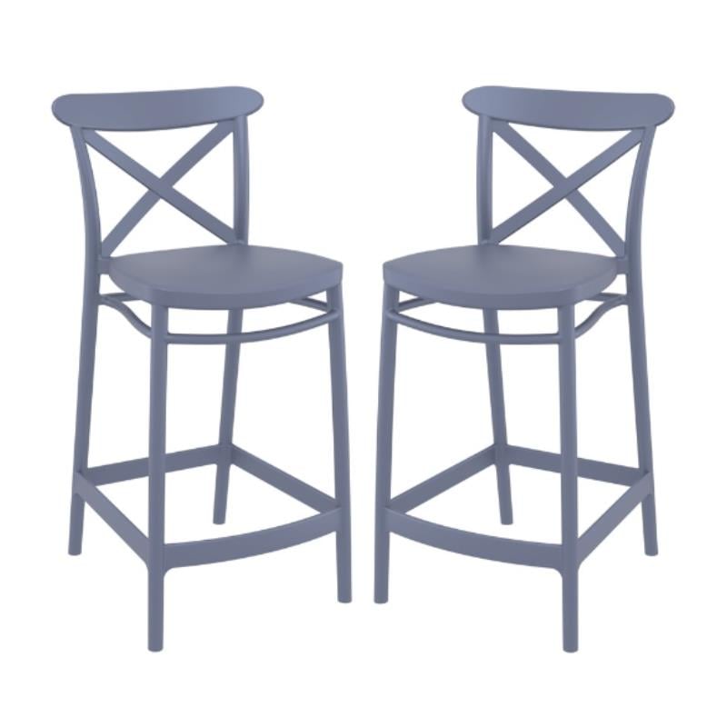 Home Square Cross Indoor Outdoor Counter Stool in Dark Gray - Set of 2