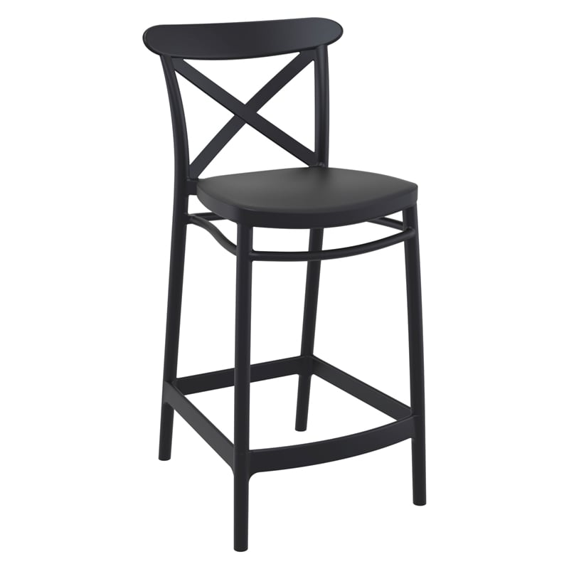 Home Square Cross Indoor Outdoor Counter Stool in Black - Set of 2