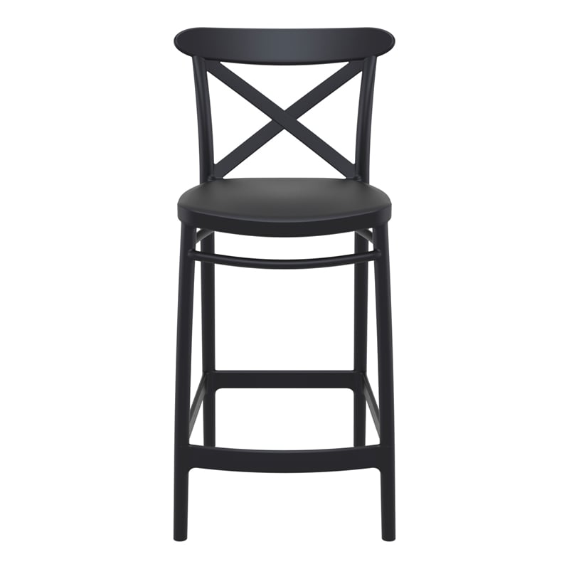 Home Square Cross Indoor Outdoor Counter Stool in Black - Set of 2