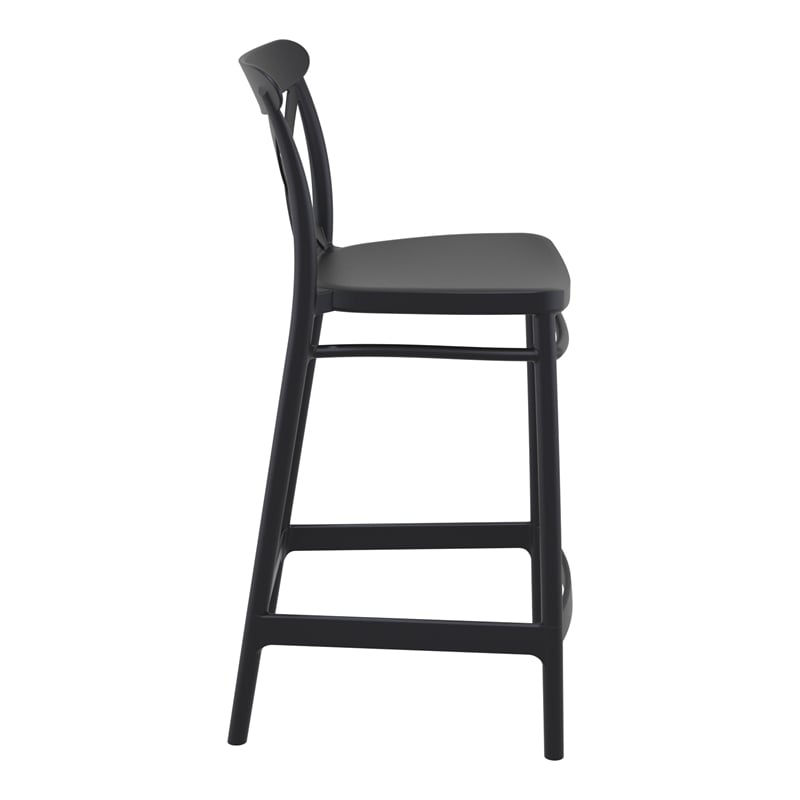 Home Square Cross Indoor Outdoor Counter Stool in Black - Set of 2