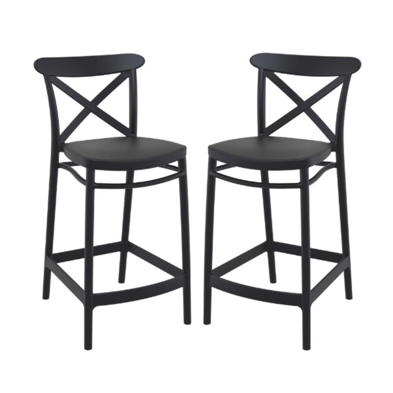 Home Square Cross Indoor Outdoor Counter Stool in Black - Set of 2