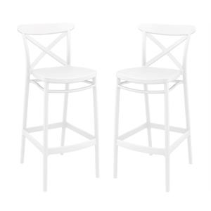 Home Square 29.5&quot Cross Indoor Outdoor Bar Stool in White - Set of 2