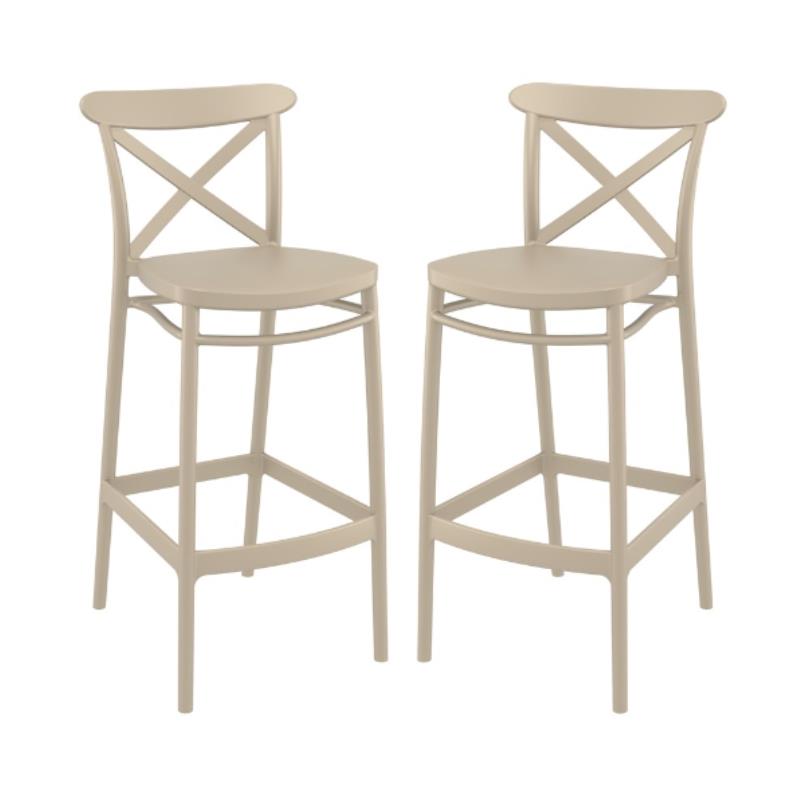 Home Square Cross Indoor Outdoor Bar Stool in Taupe - Set of 2