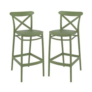 Home Square Cross Indoor Outdoor Bar Stool in Olive Green - Set of 2