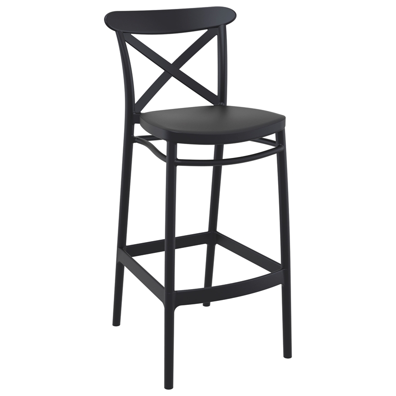 Home Square Cross Indoor Outdoor Bar Stool in Black - Set of 2